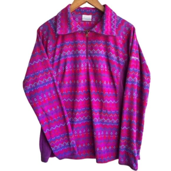 Columbia Tops - COLUMBIA Aztec Purple, Pink, Red Bright Fleece Quarter Zip Women’s Large